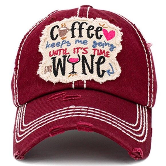 2/$30 Ladies Burgundy Coffee Until Wine Ball Cap - Picture 1 of 7